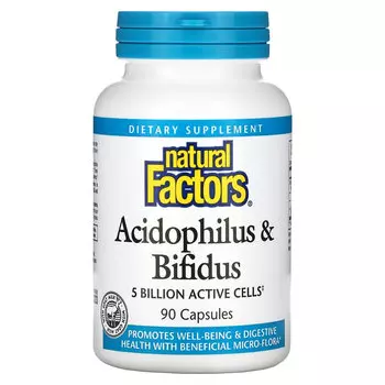 Natural Factors, 5 млрд ацидофильных и бифидобактерий, 90 вегетарианских капсул