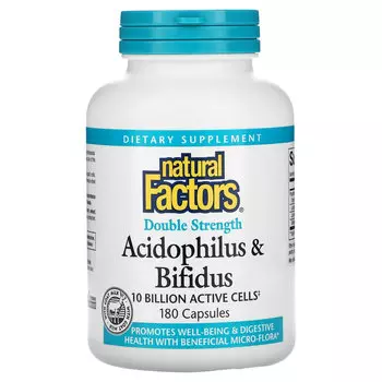 Natural Factors, Acidophilus & Bifidus, двойная сила действия, 10 млрд, 180 капсул