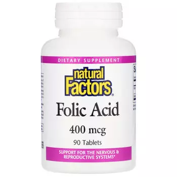 Natural Factors, Фолиевая кислота, 400 мкг, 90 таблеток
