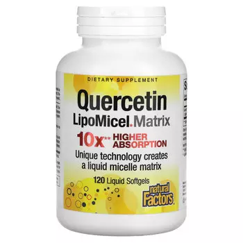 Natural Factors, кверцетин, в мицеллярной форме LipoMicel, 120 капсул с жидкостью