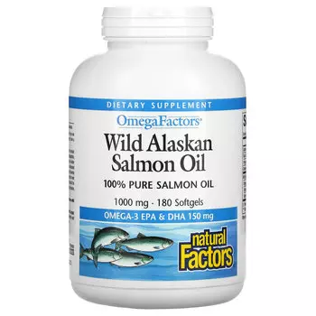 Natural Factors, Omega Factors, жир дикого аляскинского лосося, 1000 мг, 180 капсул