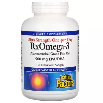 RxOmega-3 900 мг ЭПК/ДГК Natural Factors 1075 мг Ultra Strength , 150 мягких таблеток
