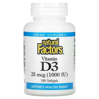 Natural Factors, витамин D3, 25 мкг (1000 МЕ), 180 капсул