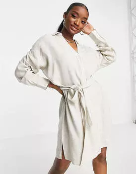 Натуральное пляжное платье-рубашка с поясом ASOS DESIGN