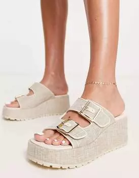 Натуральные туфли-лодочки на танкетке с пряжками ASOS Tennesse