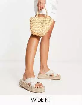 Натуральные туфли-мюли на плоской платформе, связанные крючком, ASOS DESIGN Wide Fit Jazlyn