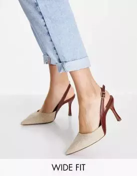 Натуральные туфли на шпильке с ремешком на пятке ASOS DESIGN Wide Fit Samber с ремешком на пятке