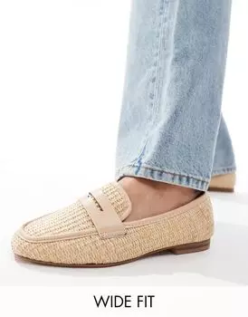 Натуральные узкие лоферы из рафии ASOS DESIGN Wide Fit Maddox
