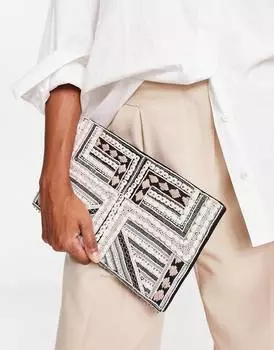 Натуральный клатч с бусинами ASOS DESIGN