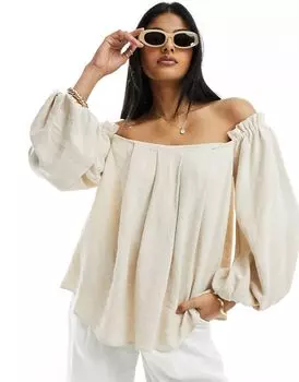 Натуральный льняной плиссированный топ с открытыми плечами ASOS DESIGN