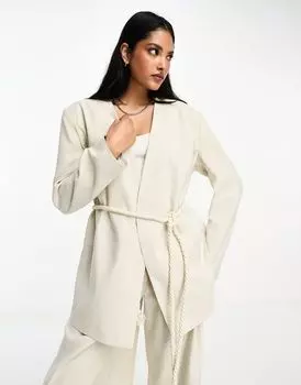 Натуральный пиджак с запахом и веревочным поясом ASOS DESIGN