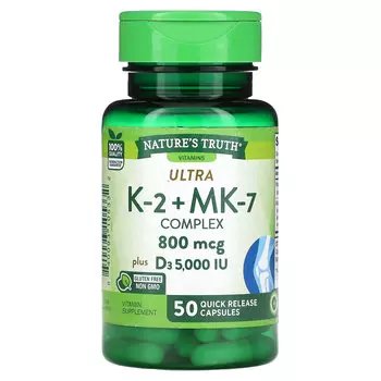 Nature's Truth, Комплекс K-2 + MK-7, 800 мкг, 50 капсул с быстрым высвобождением