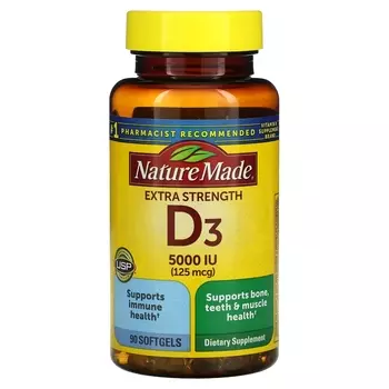 Nature Made D3 Extra Strength 125 мкг, 90 мягких таблеток