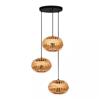 NATURE подвесной светильник AMSFIELD 1 стальной черный, натуральное дерево E27 3X40W В: 110см 48см с диммированием EGLO