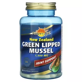 Nature's Life Новозеландская зеленогубая мидия, 1500 мг, 90 вегетарианских капсул (500 мг на капсулу)