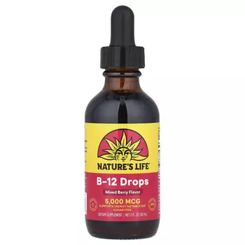 Nature's Life, Витамин B12 в каплях, со вкусом лесных ягод, 5000 мкг, 60 мл (2 жидк. унции)