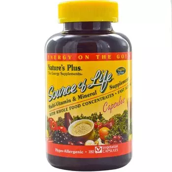 Nature's Plus Мультивитаминная и минеральная добавка Source of Life 180 капсул
