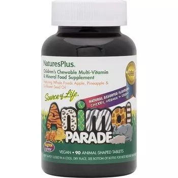 Nature's Plus Source of Life Animal Parade Мультивитамины со смешанным вкусом, 90 жевательных таблеток Natures Plus