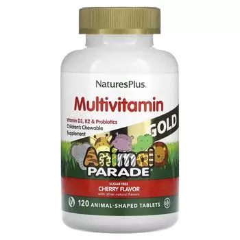 Nature's Plus Source of Life Animal Parade Gold Children's Chewable Multi-Vitamin & Mineral Supplement Natural Cherry Flavor 120 Animal-Shaped Tablets