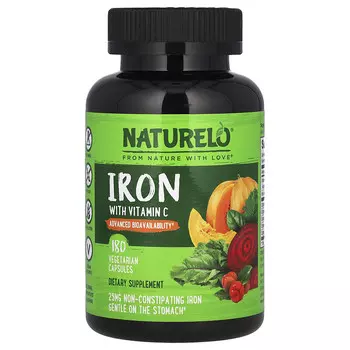 NATURELO, Железо с витамином C, 180 вегетарианских капсул