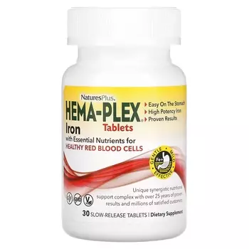 NaturesPlus Hema-Plex Iron with Essential Nutrients for Healthy Red Blood Cells, 30 таблеток
