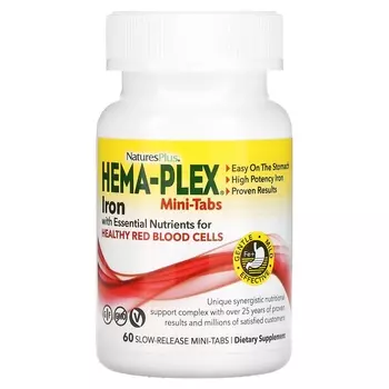NaturesPlus Hema-Plex Iron with Essential Nutrients for Healthy Red Blood Cells, 60 таблеток
