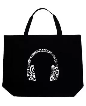 Наушники для музыкальных нот — большая сумка-тоут Word Art LA Pop Art, черный