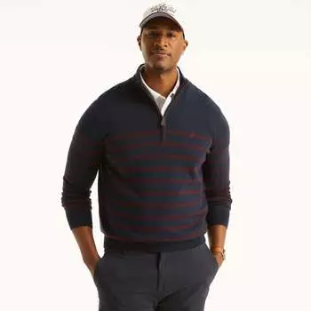 Nautica Mens Big & Tall Navtech Полосатый свитер с застежкой-молнией на четверть, темно-синий