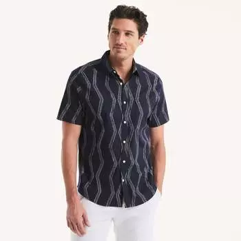 Nautica Mens Nautica Jeans Co. Рубашка с коротким рукавом с принтом, темно-синий