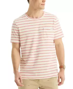 Nautica Мужская классическая футболка с полосками и карманом, белый