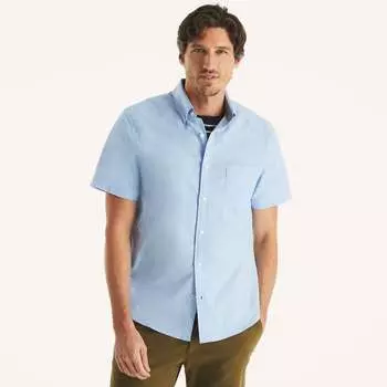 Nautica Мужская однотонная рубашка Оксфорд с коротким рукавом, цвет light french blue