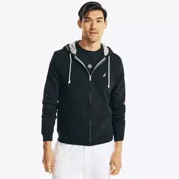 Nautica Мужская однотонная толстовка с капюшоном на молнии, цвет true black