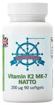 Navigator, Витамин K2 Mk-7, 200 мкг, 90 мягких таблеток + флакон, 120 мл