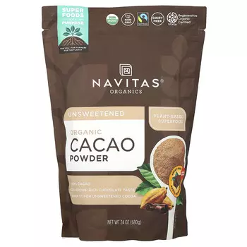 Navitas Organics, органический порошок какао, без сахара, 680 г (24 унции)