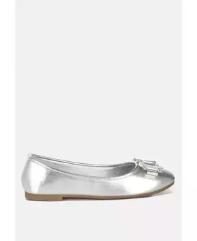 Навик Балетки с металлизированной пряжкой и стразами London Rag, серебряный