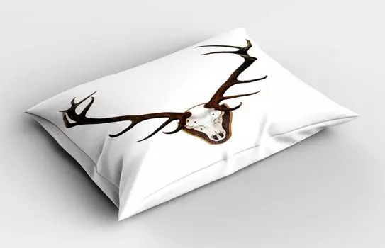 Наволочка ABAKUHAUS Antler, рога гигантского оленя, закрепленные на деревянной табличке с принтом черепа, 40x80 см, светло-серый и коричневый