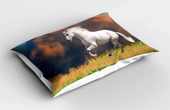 Наволочка ABAKUHAUS Horse, Андалузская лошадь на фоне величественных облаков Strong Wish Photo, 40x80 см, Белый Оранжевый Зеленый