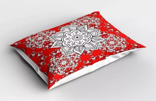 Наволочка ABAKUHAUS Red Mandala, этнический узор в племенном азиатском стиле, рисунки в стиле мандалы, 40x80 см, алый белый и черный