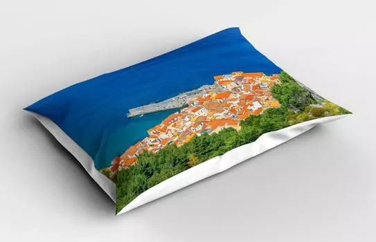 Наволочка ABAKUHAUS Sicily, Seaside Little Village Cefalu, старые исторические дома, вид с воздуха на Средиземноморье, 40x80 см, разноцветные