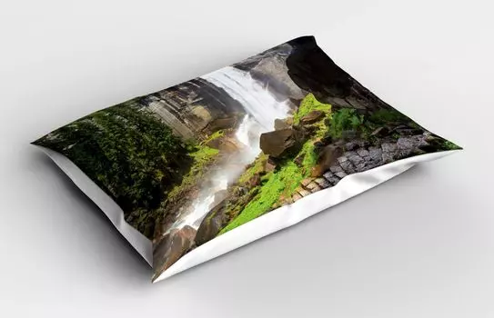 Наволочка ABAKUHAUS Yosemite, Весенний национальный парк Йосемити, альпийский лес, скалы, природные живописные фотографии, 40x80 см, бело-зеленый