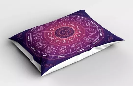 Наволочка ABAKUHAUS Zodiac, красочный круг с изображением положения небесного тела, тема места рождения, 40x80 см, фиолетовый