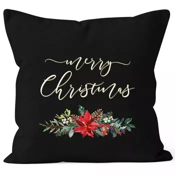 Наволочка Christmas Merry Christmas Flowers Poinsettia Christmas Star Flower Merry Christmas Autiga черный 40см x 40см