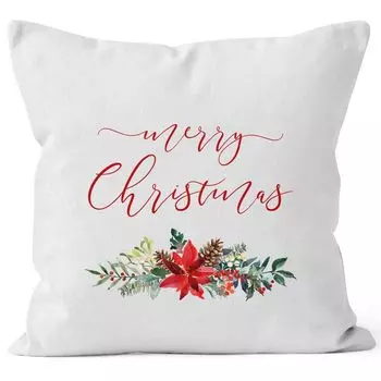 Наволочка Christmas Merry Christmas Flowers Poinsettia Christmas Star Flower Merry Christmas Autiga белый 40см x 40см