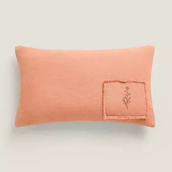 Наволочка декоративная Zara Home With Floral Embroidery, красно-коричневый