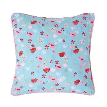 Наволочка Homescapes mit Blumen- und Vogel-Druck, 45x1x45 см цвет hellblau/rosa/rot