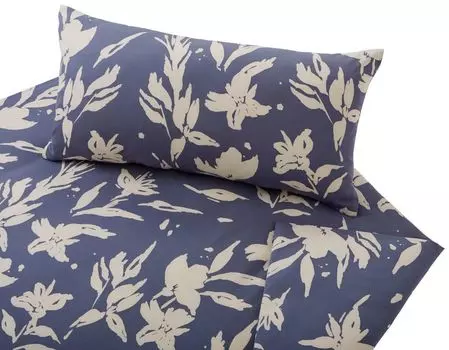 Наволочка из органического сатина Cotonea с орнаментом для постельного белья однотонная сине-белая размер 80х80 см