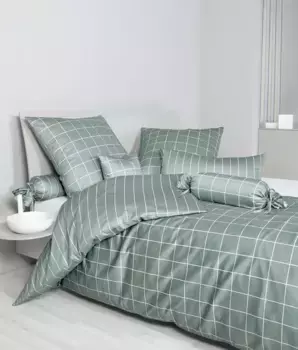 Наволочка Janine "Modernclassic 39025, Мако-сатин из 100% хлопка", (1 шт.), на молнии, в размер. 40х80 или 80х80 см, в клетку и полоску, цвет salbeigrn