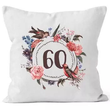 Наволочка на день рождения 60, подарок на шестьдесят, подушка с цветами, венок, бордюр, подушка-MoonWorks, белый, унисейз