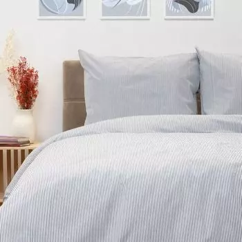 Наволочка пододеяльник постельное белье HOYA хлопок синий в полоску 200х220+2*50х60 см HOMLA