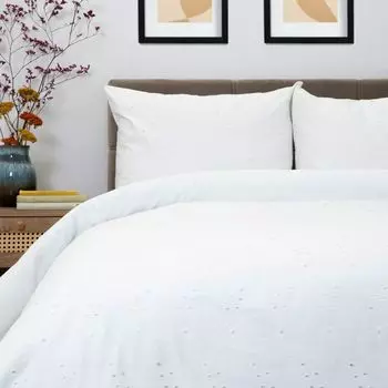 Наволочка пододеяльник постельное белье ЛИЛИТ перкаль белый с вышивкой 160х200+2*50х60 см HOMLA